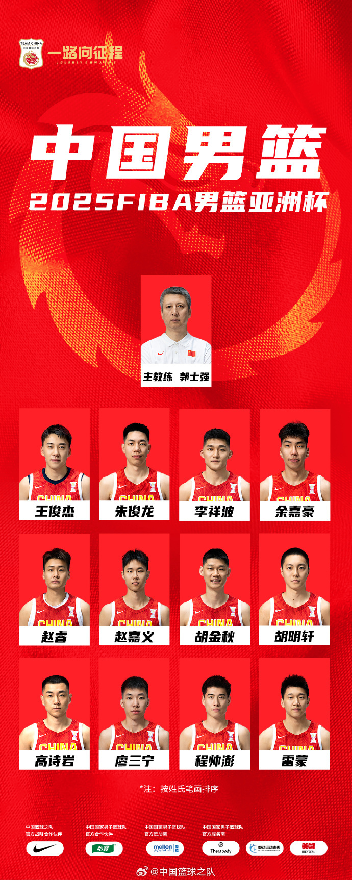 中国男篮2025亚洲杯参赛名单确定
